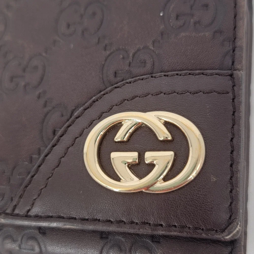 AuthenticGucci Guccissima Leather Long Wallet Brown GG Monogram Gold Logo